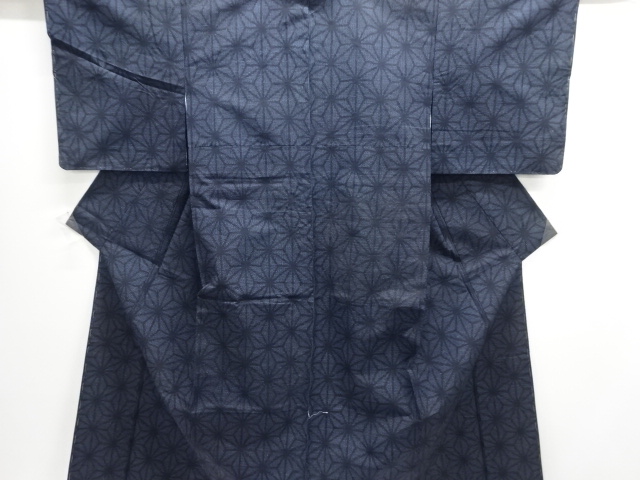 JAPANESE KIMONO / ANTIQUE ASANOHA PATTERN WOVEN- TSUMUGI KIMONO